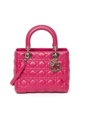 Dior Medium Lady Dior Zip Fuchsia Cannage Lambskin Leather Handbag